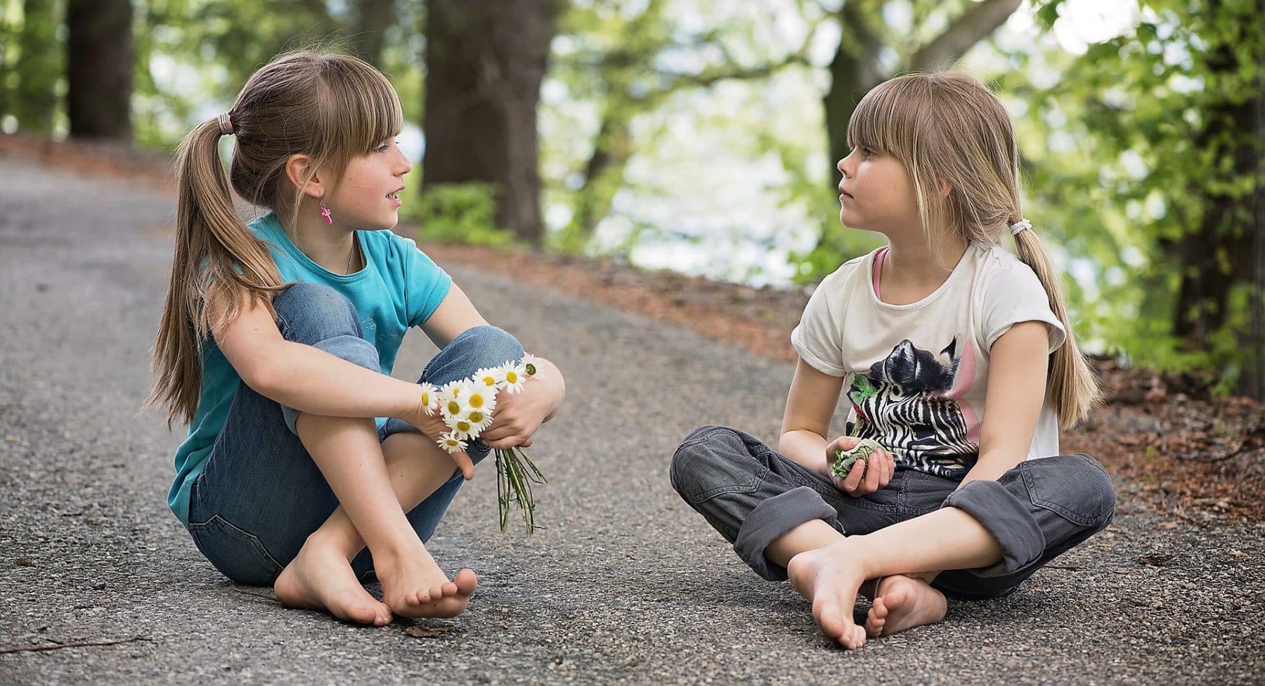 kinderen, praten, geloof, bloem