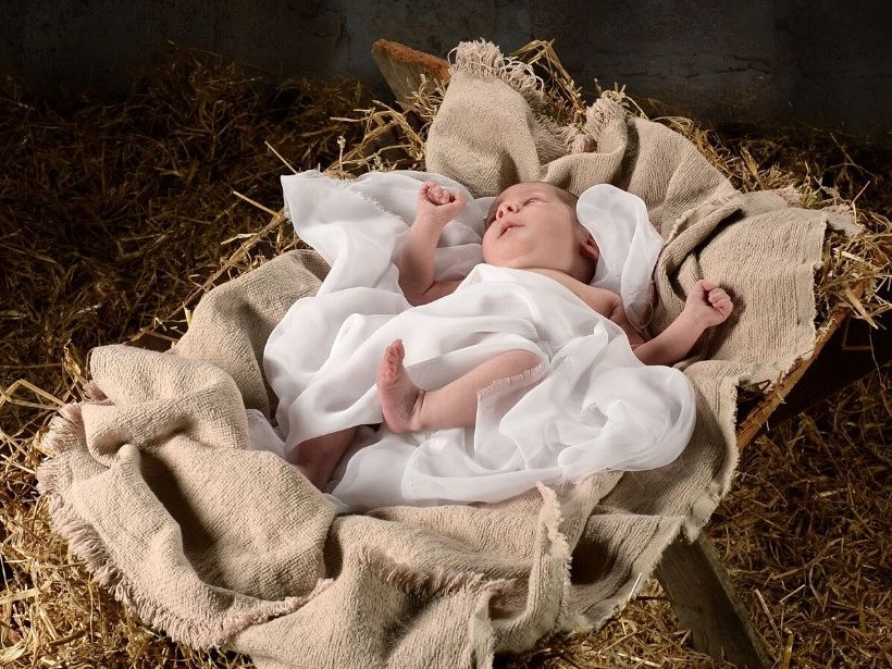 jesus, knielen, kribbe, kerst