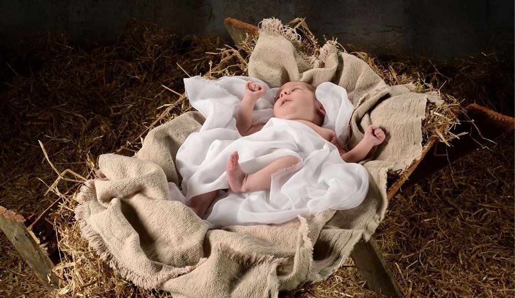 jesus, knielen, kribbe, kerst