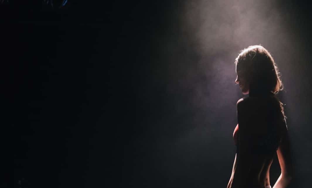 vrouw, licht, lume, muur