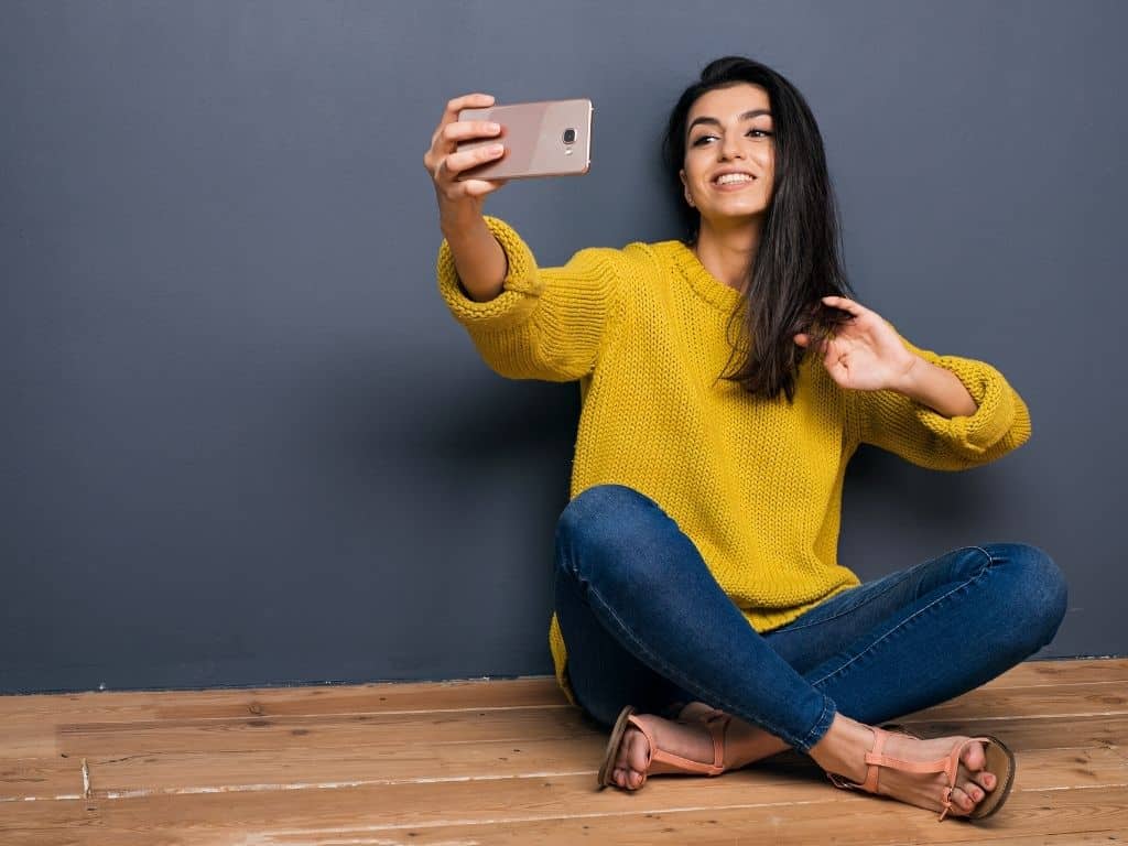 vrouw, licht, lume, selfie, naasten
