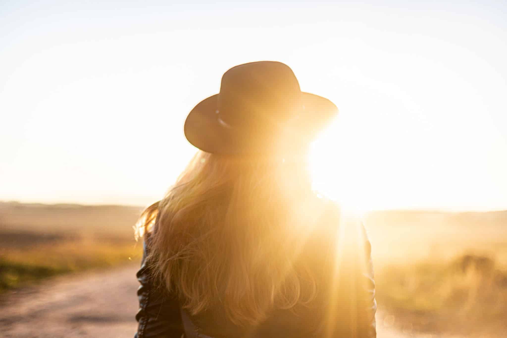 vrouw, zon, licht, schijnen