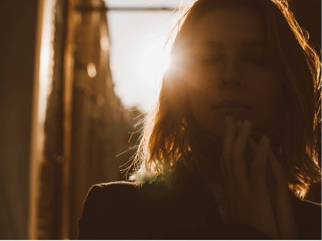 vrouw, licht, rotsspleet, focus